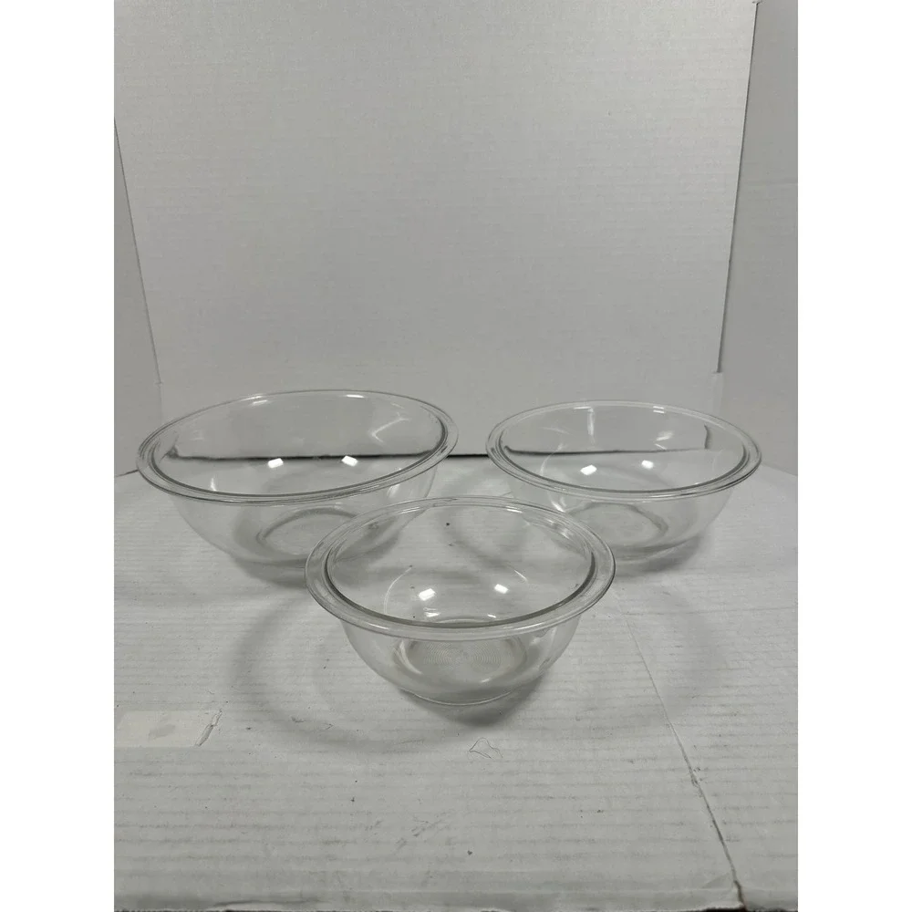 Pyrex Clear Glass Mixing Bowl Set 322 323 325 1L 1.5L 2.5L Nested Corning USA